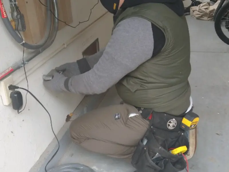 Electrician performing outlet wiring in a Algonquin garage